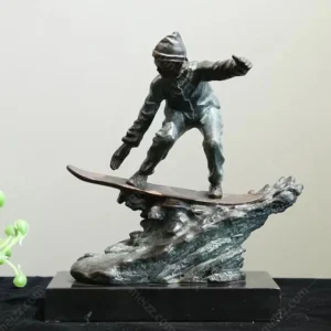 bronze skier sculpture