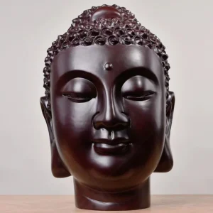 wooden buddha head statue