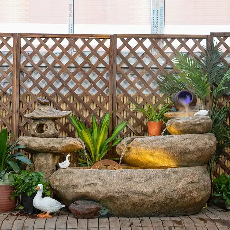indoor water feature with plants