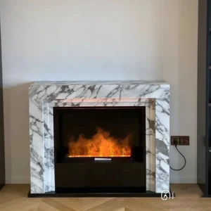 white and grey marble fire surround