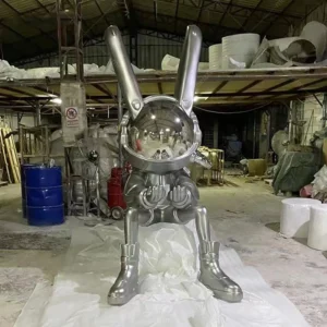 silver rabbit sculpture