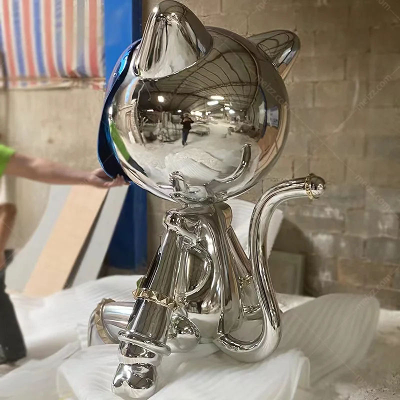silver cat statue