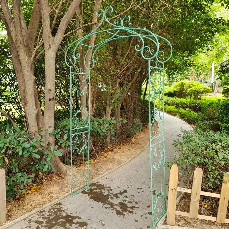metal garden arch with planters