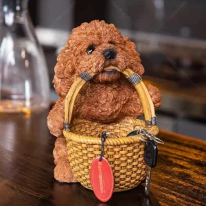 dog statue with basket