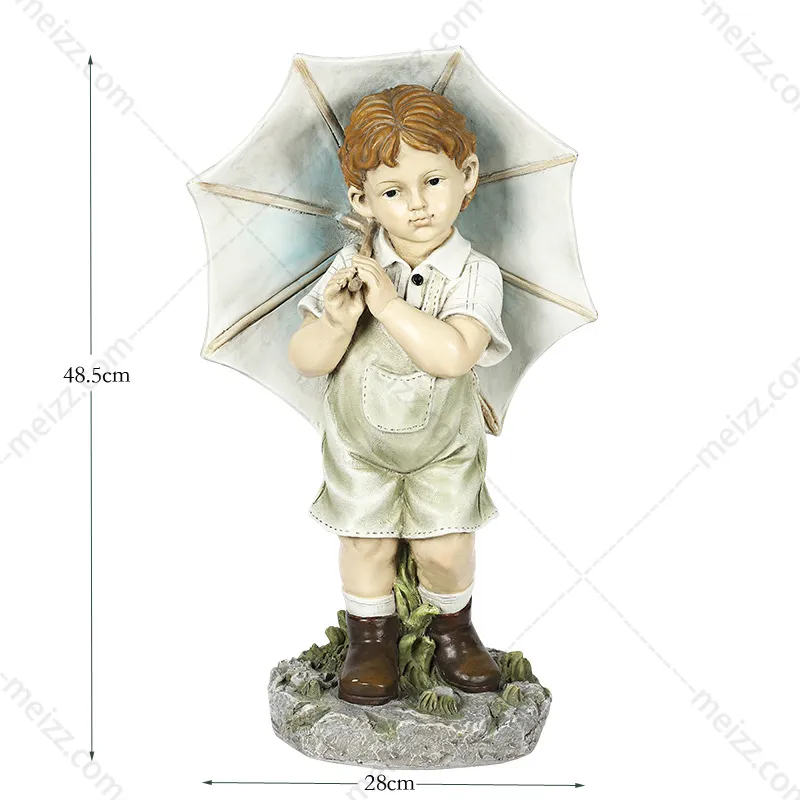 boy and girl with umbrella statue