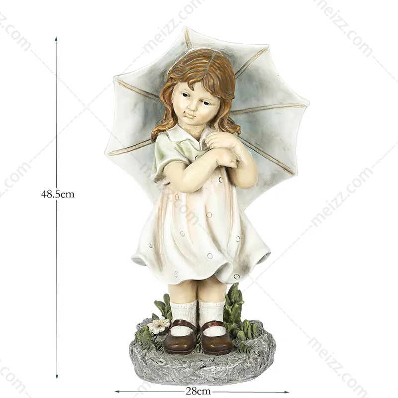 boy and girl with umbrella statue