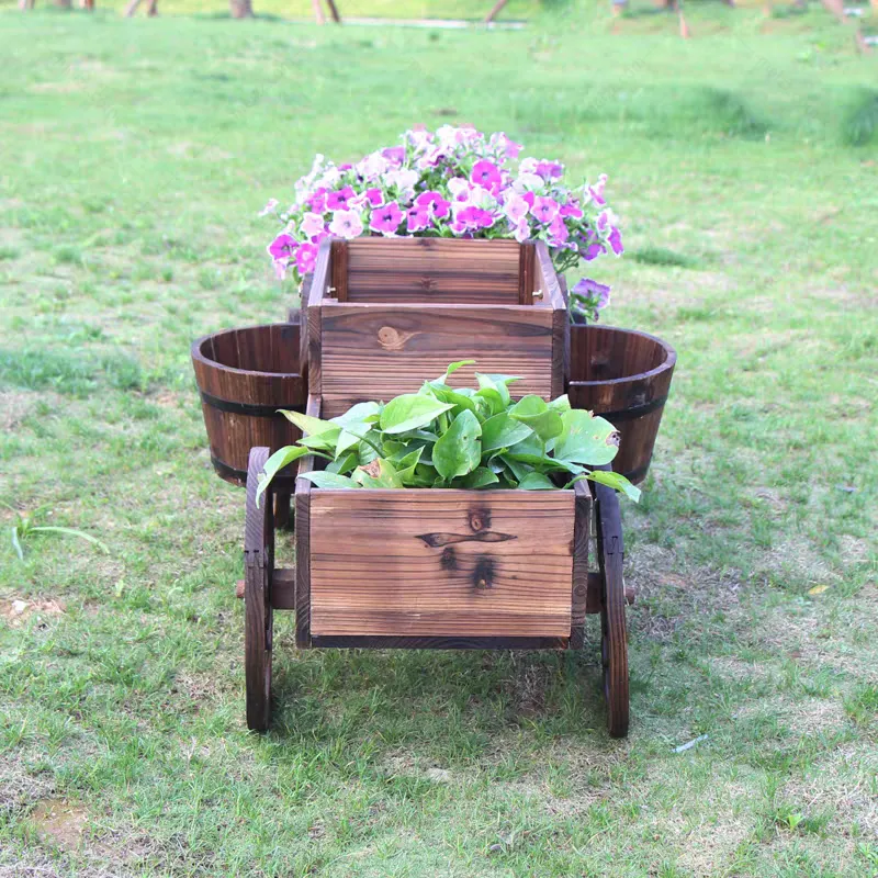 wood wagon flower planter