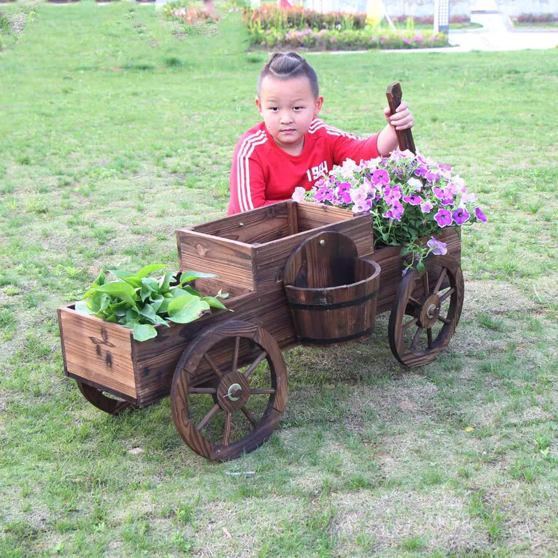 wood wagon flower planter