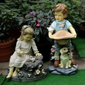Resin Boy and Girl Garden Statues