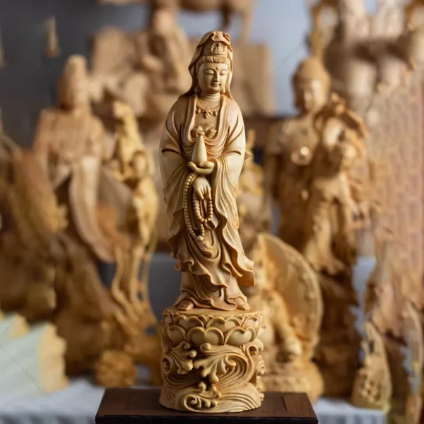 quan yin wood statue