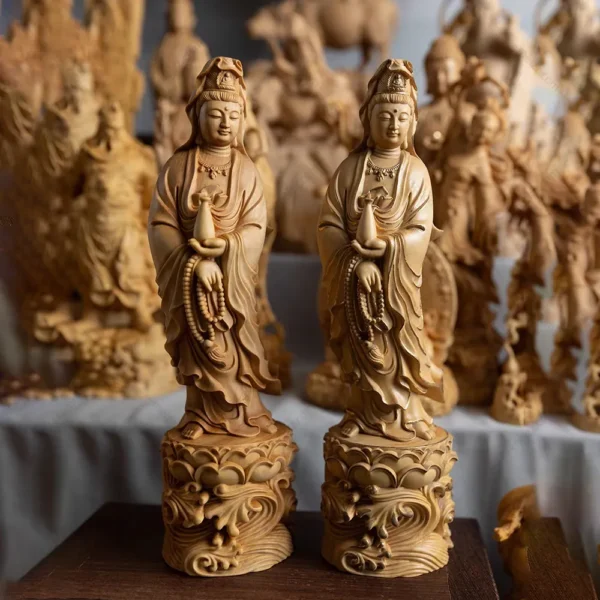 quan yin wood statue