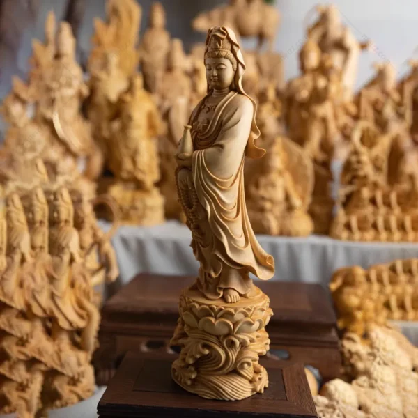 quan yin wood statue