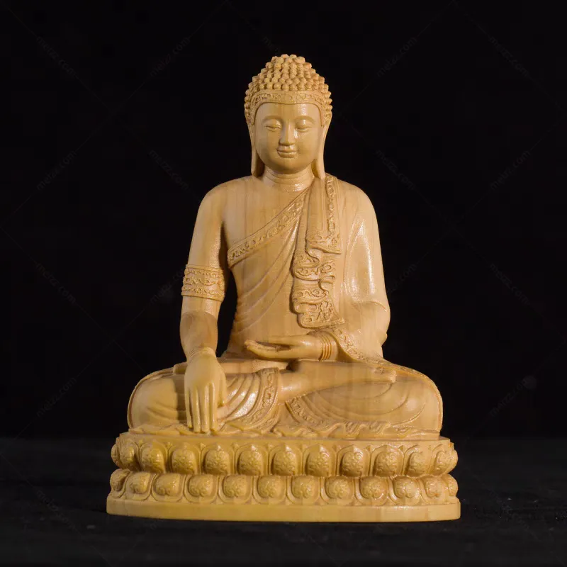 small wooden buddha statue