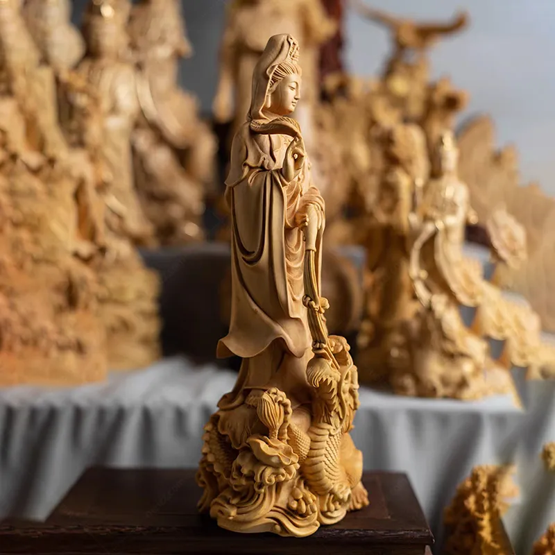 kwan yin wood statue