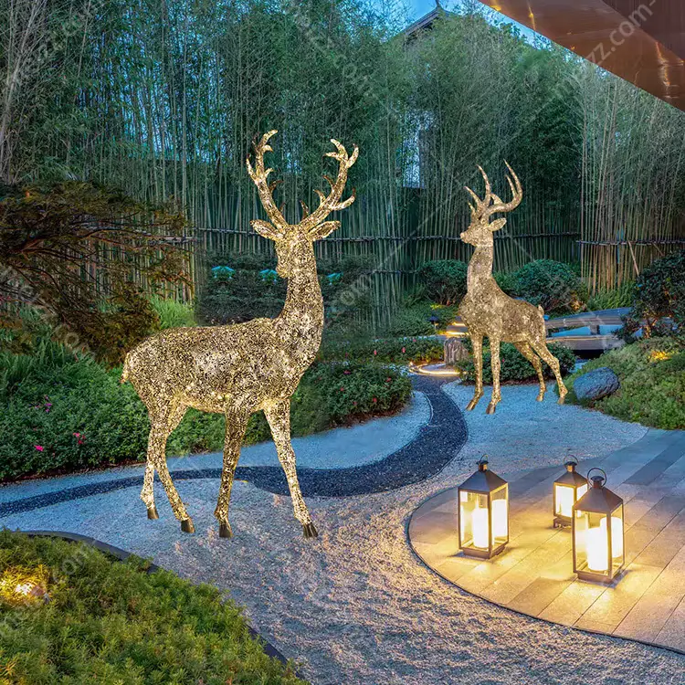 large silver deer statues