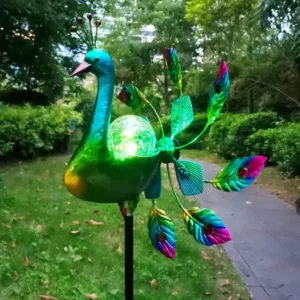 solar peacock garden stake