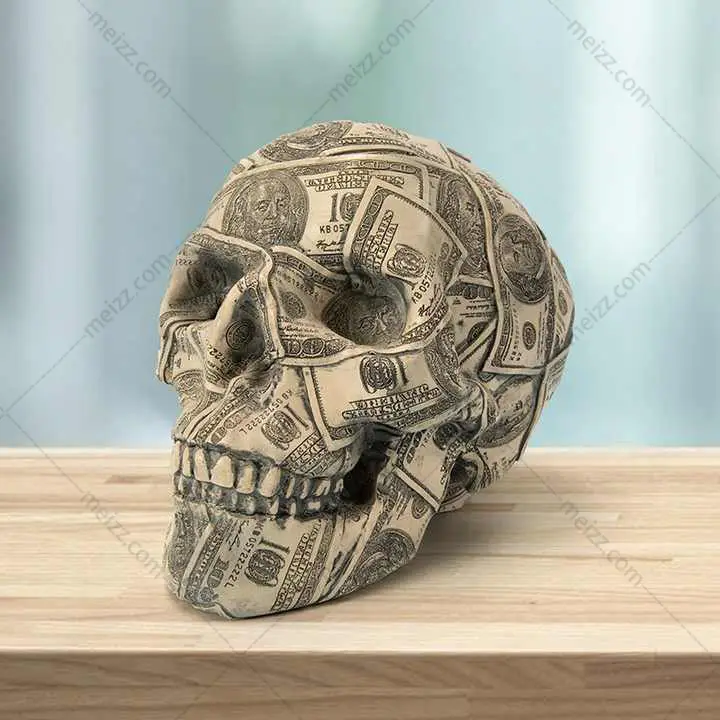 painted human skull sculpture