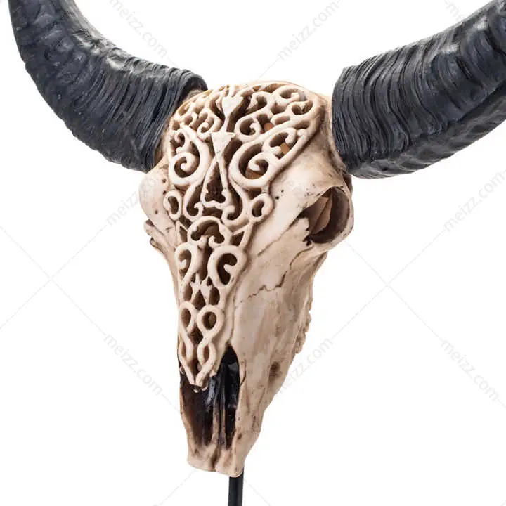 hand carved bull skull room decor