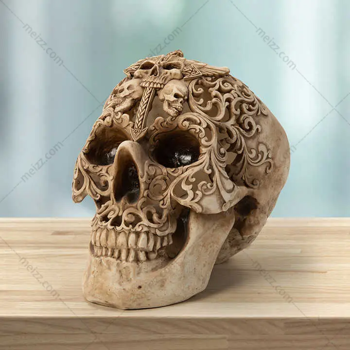 Halloween Human Skull Statue
